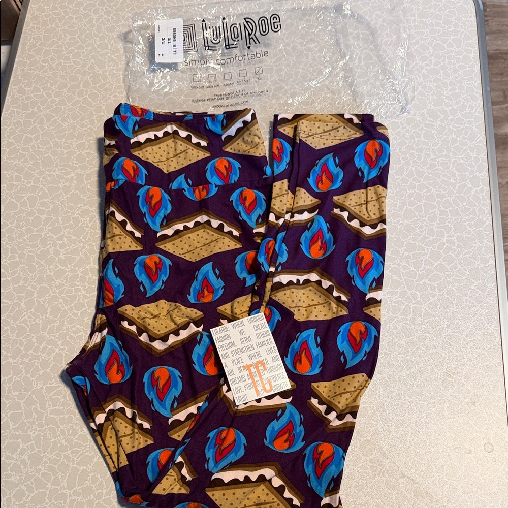 LuLaRoe Purple S'mores and Flames Leggings